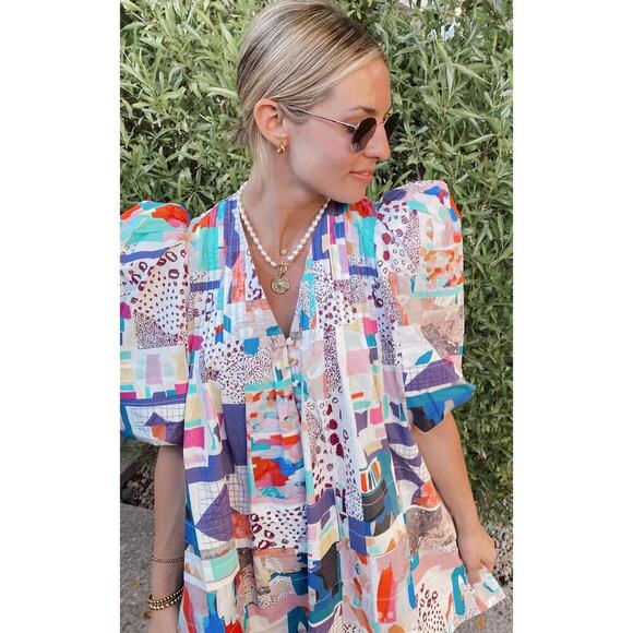 Hunter Bell Jenkins Mini Dress Patchwork Print Cotton Puff Sleeve Tuckernuck - Picture 4 of 12